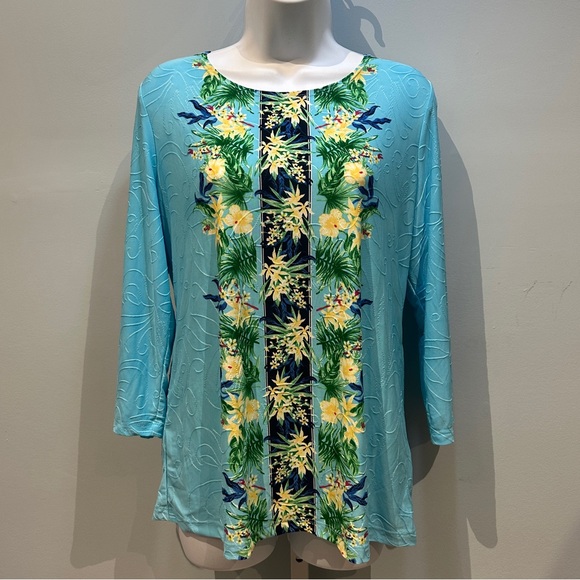 JM Collection Tops - JM Collection Seafoam Blue Floral Top Medium NWT